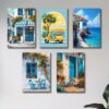 set of 5 italian mediterranean vintage homes aesthetic art themed wall art wooden sticky Phototile frames for wall home and girls room decoration