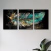 set of 3 feather art wooden frames for wall decoration / sticky photo tiles