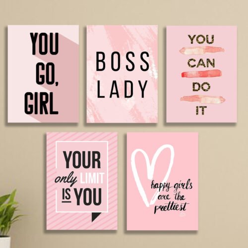 set of 5 girls room motivational wall art wooden sticky Phototile frames