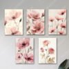 set of 5 flowers floral wall art wooden sticky canvas frames for girls room home decoration / sticky phototiles