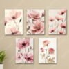 set of 5 flowers floral wall art wooden sticky canvas frames for girls room home decoration / sticky phototiles