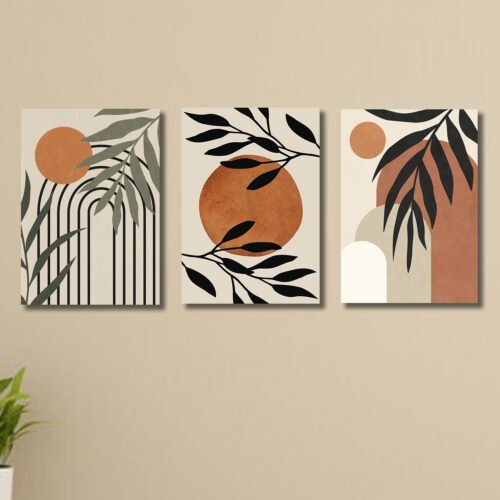 set of 3 boho art wooden frames for wall decoration / sticky photo tiles