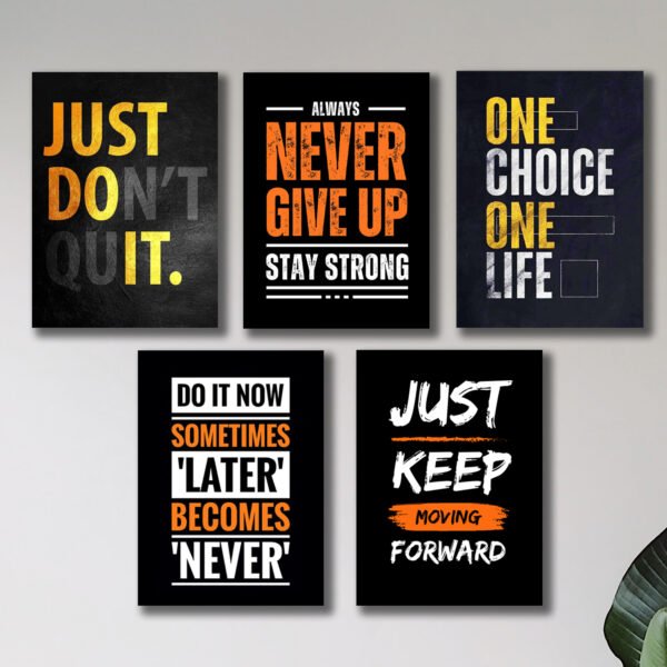 set of 5 Motivational sticky  wooden canvas frames for wall decore / sticky phototiles for office home workplace