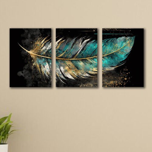 set of 3 feather art wooden frames for wall decoration / sticky photo tiles