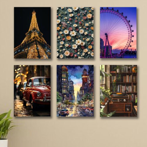 set of 6 wooden canvas sticky frames for wall art decore / sticky phototiles