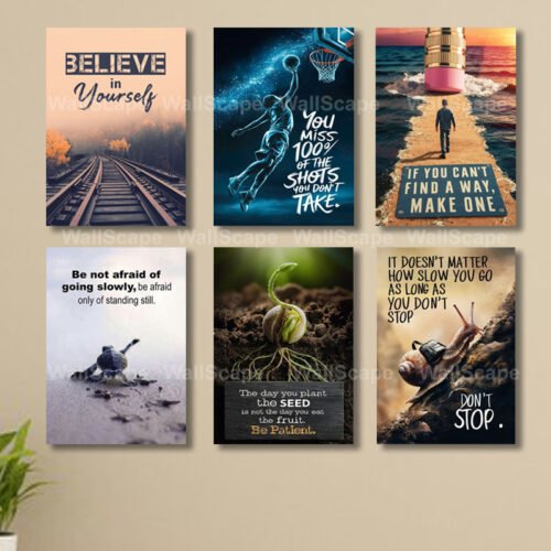 set of 6 motivational wooden sticky frames for wall art decore / sticky phototiles