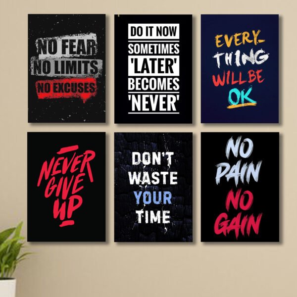 set of 6 Motivational sticky canvas frames for wall decore / sticky phototiles
