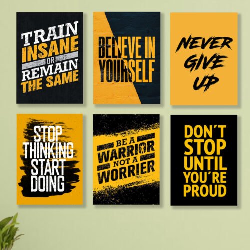 set of 6 Motivational sticky canvas frames for wall decore / sticky phototiles