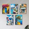 set of 5 italian mediterranean vintage homes aesthetic art themed wall art wooden sticky Phototile frames for wall home and girls room decoration
