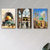 set of 3 islamic wall art wooden frames for wall decoration / sticky photo tiles