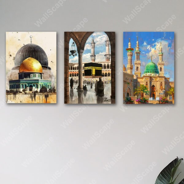 set of 3 islamic wall art wooden frames for wall decoration / sticky photo tiles
