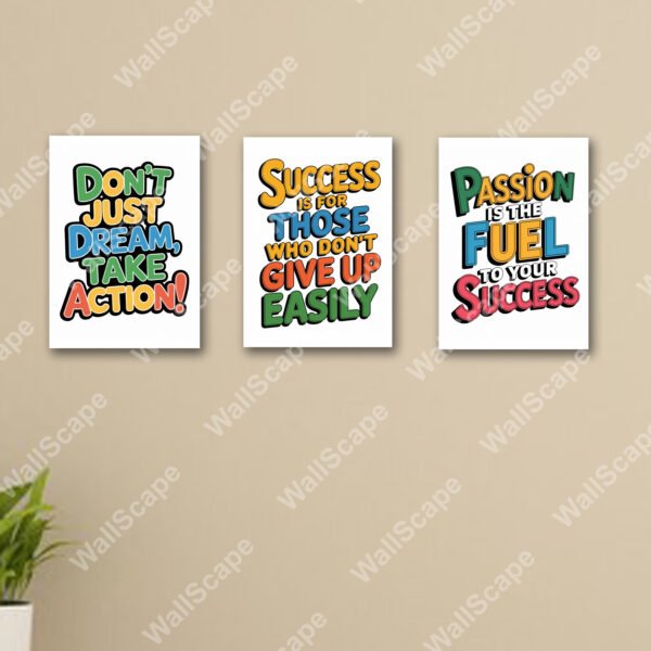 set of 3 motivational wooden frames for wall decoration / sticky photo tiles