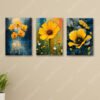 set of 3 blue yellow flowers floral wall art wooden sticky frames sticky phototiles