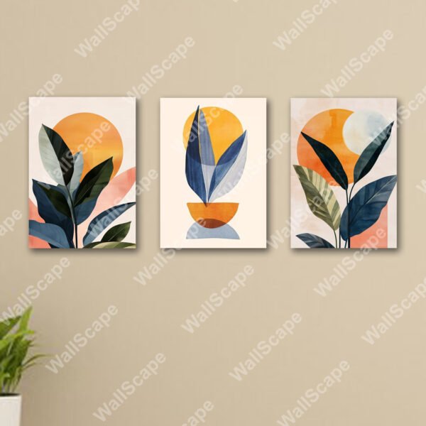 set of 3 boho abstract art aesthetic wooden sticky phototile frames for wall decoration