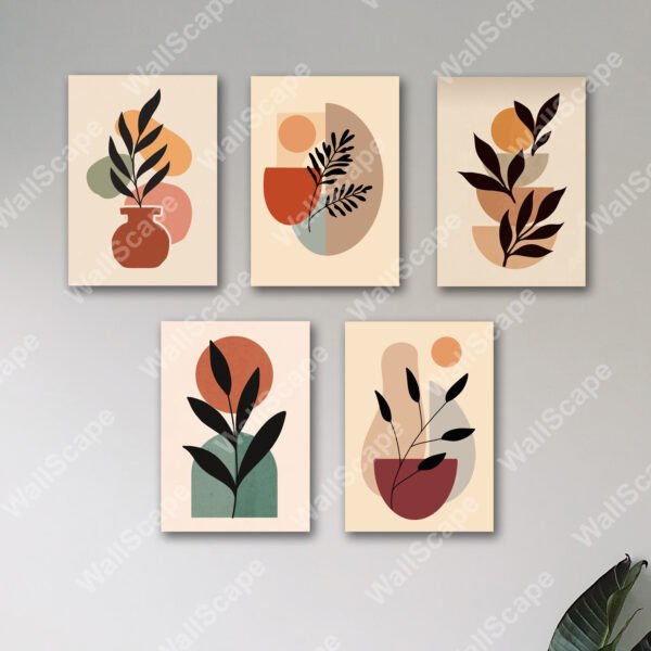 set of 5 abstract art wooden sticky phototile frames for wall decoration