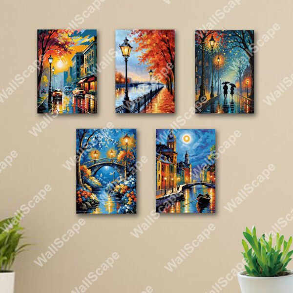 set of 5 trending aesthetic night art decore wall art wooden sticky poster frame / Phototile frames