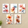 set of 5 flowers floral wall art wooden sticky canvas frames for girls room home decoration / sticky phototiles