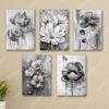 set of 5 aesthetic boho abstract black themed art wooden sticky frames for wall decoration / sticky photo tiles
