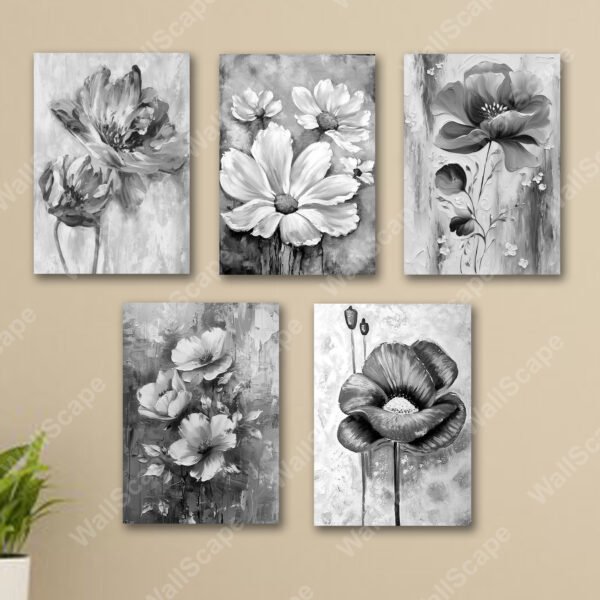 set of 5 aesthetic boho abstract black themed art wooden sticky frames for wall decoration / sticky photo tiles