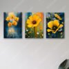 set of 3 blue yellow flowers floral wall art wooden sticky frames sticky phototiles