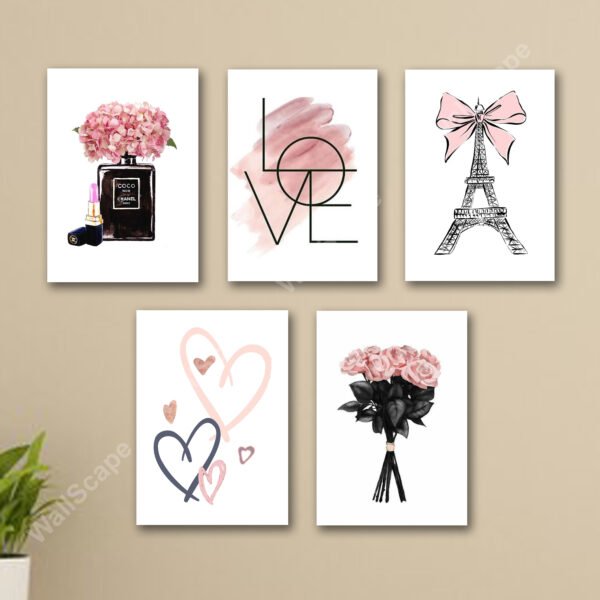 set of 5 aesthetic make up themed girls fashion room decore wall art wooden sticky Phototile frames