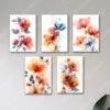 set of 5 flowers floral wall art wooden sticky canvas frames for girls room home decoration / sticky phototiles