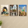 set of 3 islamic wall art wooden frames for wall decoration / sticky photo tiles