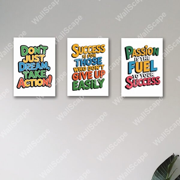 set of 3 motivational wooden frames for wall decoration / sticky photo tiles