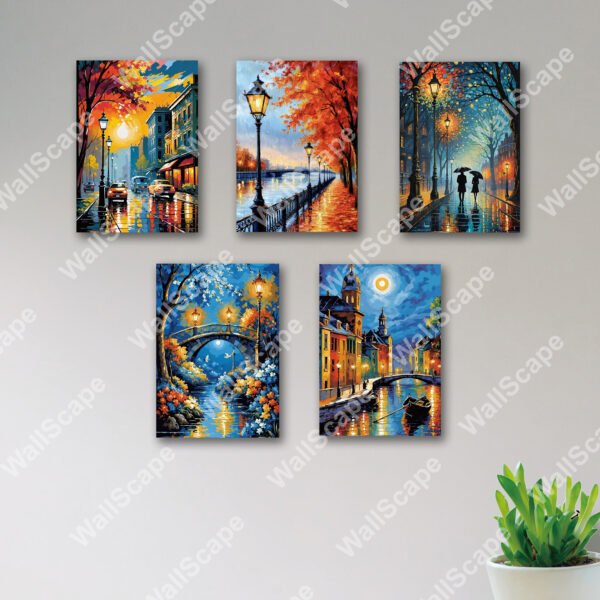 set of 5 trending aesthetic night art decore wall art wooden sticky poster frame / Phototile frames