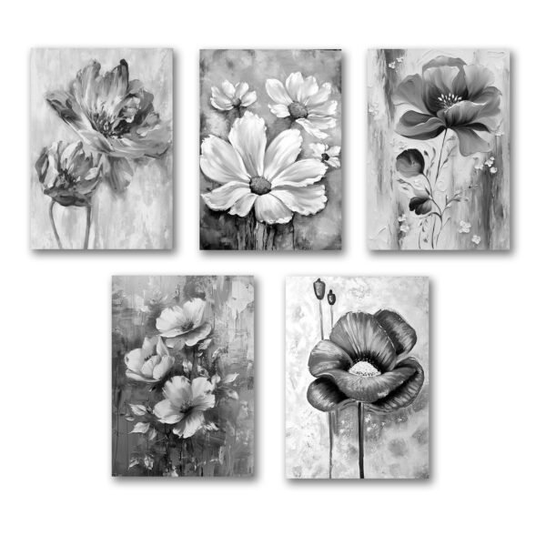 set of 5 aesthetic boho abstract black themed art wooden sticky frames for wall decoration / sticky photo tiles