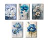 set of 5 blue flowers wall art wooden frames for home decoration / sticky phototiles