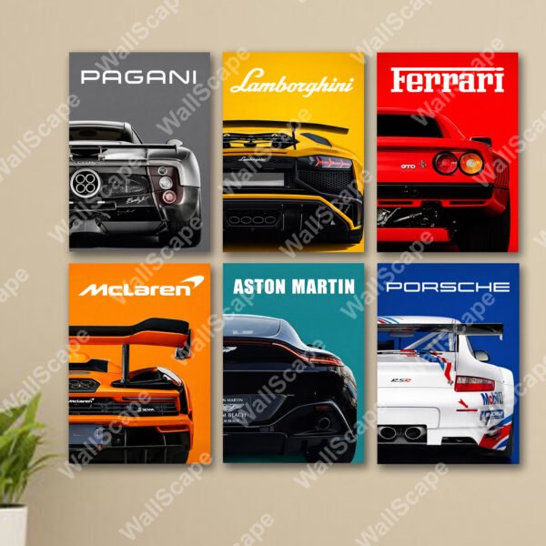 set of 6 sports car motivation wooden sticky frames for wall art decore / sticky phototiles