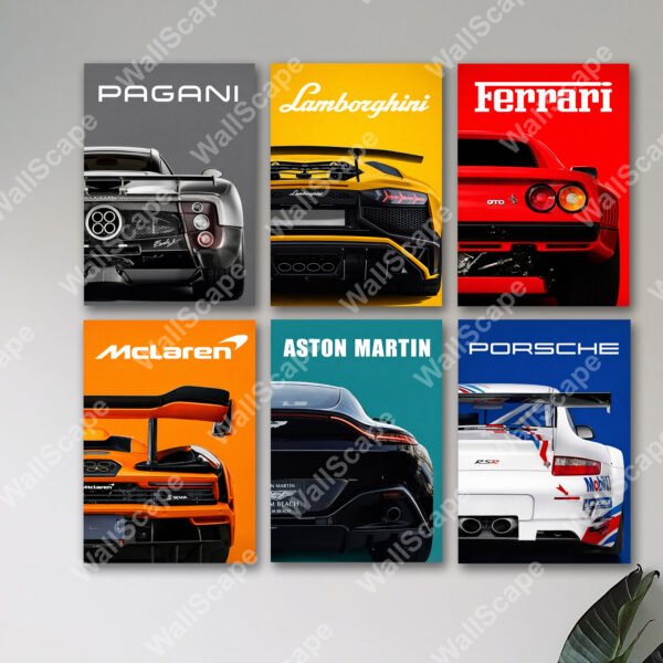 set of 6 sports car motivation wooden sticky frames for wall art decore / sticky phototiles